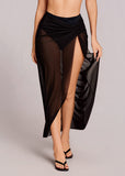 High Slit Mesh Sarong Lightweight Swim Cover-Up Skirt