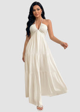 Minimalist Sleeveless Open-Back Halter Maxi Dress