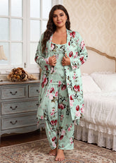 Comfy 3-Piece Pajama Set – Robe, Camisole & Long Pants