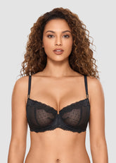 Lace Underwire Unlined Sheer Demi Balconette Bra