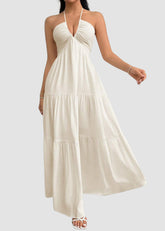 Minimalist Sleeveless Open-Back Halter Maxi Dress