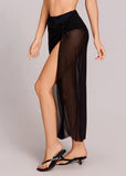 High Slit Mesh Sarong Lightweight Swim Cover-Up Skirt