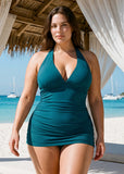 SculptSkin™ BackStage Halter V-Neck Swim Dress