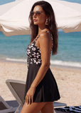 Sleeveless Floral Swimdress & Bottom Set with Adjustable Bust Tie