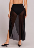 High Slit Mesh Sarong Lightweight Swim Cover-Up Skirt
