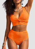 Textured Knot-Front High-Waisted Bikini Set