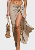 Ruffle Sarong Cover Up Self Tie Wrap Skirt