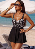 Sleeveless Floral Swimdress & Bottom Set with Adjustable Bust Tie
