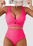 Textured Knot-Front High-Waisted Bikini Set
