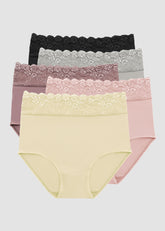 Lace Trim Cotton Hipster Panties (5 Pack)