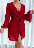 Lace Cami Nightgown & Floral Lace Trim Wide Sleeve Sheer Robe