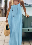 Women's Solid Color Spaghetti Strap Backless Lace-Up Elegant NightDress