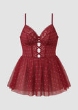 Sexy Plus Size Sheer Lace & Mesh Polka Dot Nightie