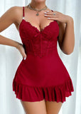 Lace Cami Nightgown & Floral Lace Trim Wide Sleeve Sheer Robe