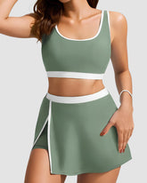 Sporty Color Block Side Slit Skirted Bikini Set
