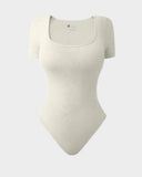 Sexy Ribbed Square Neck Thong Bodysuit (2 Pcs)