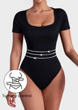 Sexy Ribbed Square Neck Thong Bodysuit (2 Pcs)