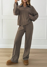 Women’s Striped V-Neck Top & Pants 2-Piece Set