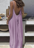 Women's Solid Color Spaghetti Strap Backless Lace-Up Elegant NightDress