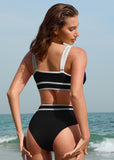 Sporty Color Block High Waist Bikini Set