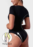 Sexy Ribbed Square Neck Thong Bodysuit (2 Pcs)