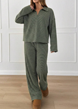 Women’s Striped V-Neck Top & Pants 2-Piece Set