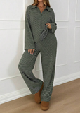 Women’s Striped V-Neck Top & Pants 2-Piece Set