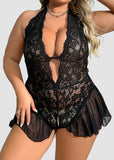 Sexy Hollow Lace Strappy Crotchless See-Through Bodysuit