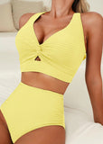 Textured Knot-Front High-Waisted Bikini Set