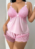 Plus Size Lace Satin Cami Pajama Set – Sexy Two-Piece Sleepwear for Women