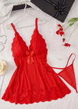 Plus Size Sexy Lace Hollow See-Through Camisole Sleepwear Set