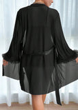 Lace Cami Nightgown & Floral Lace Trim Wide Sleeve Sheer Robe