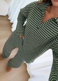 Women’s Striped V-Neck Top & Pants 2-Piece Set