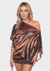 Fashion Animal Print Shawl Top & Mini Skirt Two-Piece Set
