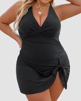 Plus Size Tummy Control Knot Detailed Swimdress