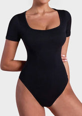 Sexy Ribbed Square Neck Thong Bodysuit (2 Pcs)