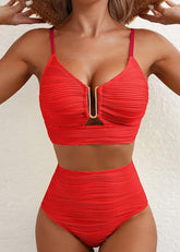 Textured U-Wire Cutout High Waisted Bikini Set