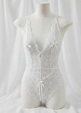 Bridal Whisper Halter Lace Crotchless Teddy