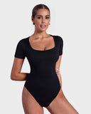 Sexy Ribbed Square Neck Thong Bodysuit (2 Pcs)