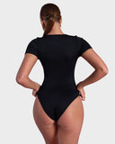 Sexy Ribbed Square Neck Thong Bodysuit (2 Pcs)
