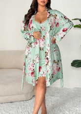 Comfy Floral Print 2-Piece Pajama Set – Robe & Dress