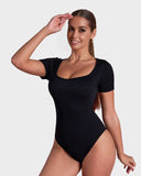Sexy Ribbed Square Neck Thong Bodysuit (2 Pcs)