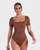 Sexy Ribbed Square Neck Thong Bodysuit (2 Pcs)