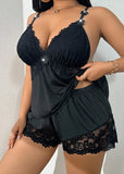 Plus Size Lace Satin Cami Pajama Set – Sexy Two-Piece Sleepwear for Women