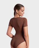 Sexy Ribbed Square Neck Thong Bodysuit (2 Pcs)