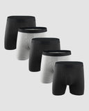 Men's Cotton Long Leg Boxer Briefs with Fly - 5 Pack