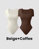 Sexy Ribbed Square Neck Thong Bodysuit (2 Pcs)