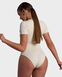 Sexy Ribbed Square Neck Thong Bodysuit (2 Pcs)