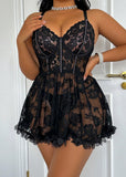 Plus Size Sexy Lace Backless Cami Dress with G-String Panty Set