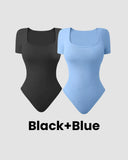 Sexy Ribbed Square Neck Thong Bodysuit (2 Pcs)